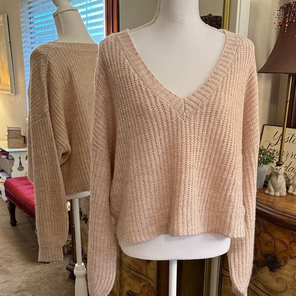 Francesca's Collections Tan V-Neck Sweater